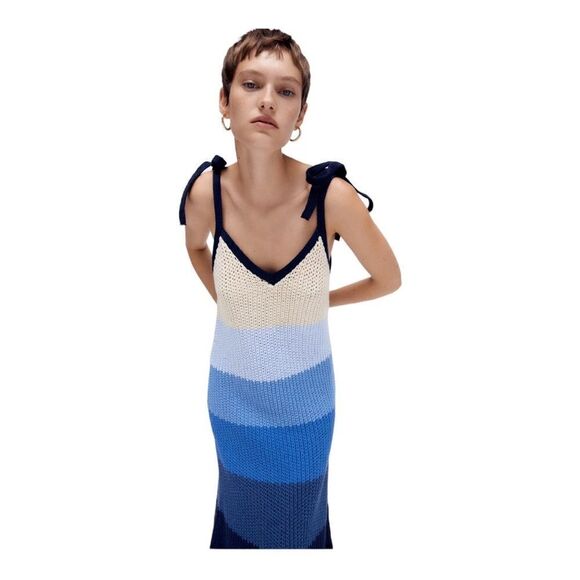NWT ZARA Striped Knit Cotton Sweater Dress M - Picture 4 of 10